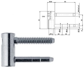 Otlav pánt 3D 20mm LÁNY ezüst (csaphossz 55mm)