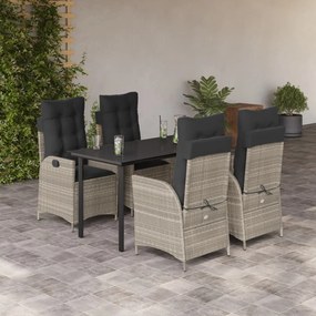 5részes világosszürke polyrattan kerti étkezőgarnitúra párnával