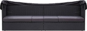 vidaXL fekete polyrattan kültéri kanapé napellenzővel