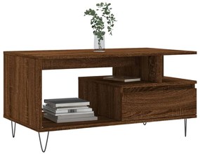 Barna tölgyszínű szerelt fa dohányzóasztal 90x49x45 cm