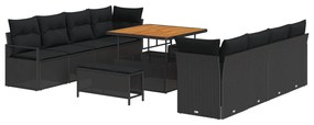11 Darabos Kert Kanapé Szett Párnákkal Fekete Poly Rattan Eukaliptusz, 2-Fős Kert Kanapé Párnákkal Fekete Poly Rattan, 3 Darabos Kert Étkező Szett Párnákkal Fekete Poly Rattan Eukaliptusz