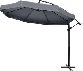 Outsunny Szabadon álló Napernyő, 295 x 295 cm-es Napernyő Kézi Rámpával és Szúnyoghálóval, 360°-ban Forgatható Kerti Napernyő 8 Fő Részére, Teraszi Na