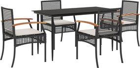 vidaXL 5 részes fekete polyrattan kerti étkezőgarnitúra párnákkal