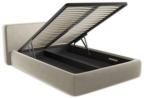 Krémszínű kárpitozott ágyneműtartós franciaágy ágyráccsal 140x200 cm Kiana – Makamii