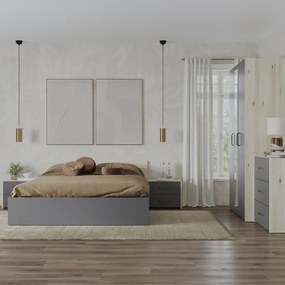 Malmo V4 hálószoba szett 160 x 200 cm-es ággyal, Fehér tölgy / Antracit