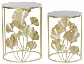 Modern arany színű lerakó kisasztal 2 db szett leveles dekorral