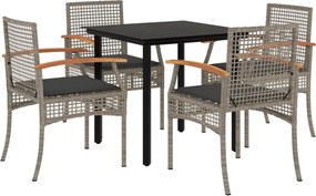 vidaXL 5 részes szürke polyrattan kerti étkezőgarnitúra párnával