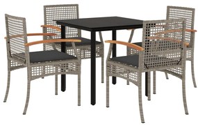 vidaXL 5 részes szürke polyrattan kerti étkezőgarnitúra párnával