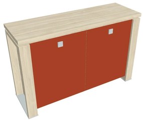 Verno+ alacsony szekrény 140 x 46 x 90 cm, üvegajtó, akác / narancs