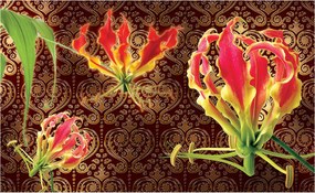 Fotótapéta Glorioza Liliomok arany-piros virág motívumok 208x146 +ragasztó