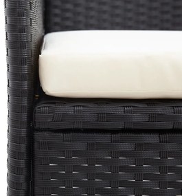 2 személyes fekete polyrattan kerti pad teázóasztallal 143 cm