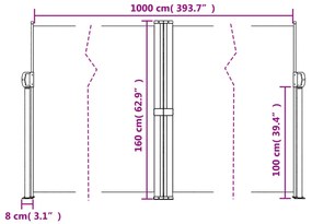 antracitszürke behúzható oldalsó napellenző 160 x 1000 cm