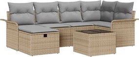 vidaXL Kerti Kanapé Szett 7 pcs Beige és Világosszürke polirattan