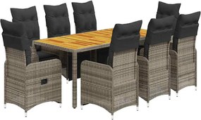 vidaXL 9 részes szürke polyrattan kerti bisztrógarnitúra párnákkal