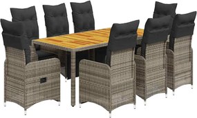 vidaXL 9 részes szürke polyrattan kerti bisztrógarnitúra párnákkal