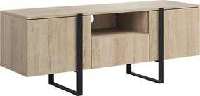Verica 150 cm-es TV-szekrény nyitott polccal - szivacsos tölgy / fekete lábak