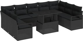 vidaXL Kerti Kanapé Szett tárolóval 10 pcs Fekete Poli rattan