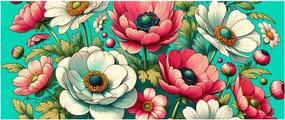 Kép - Virágok kék háttéren (120x50 cm)