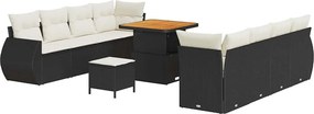 vidaXL Kerti Kanapé Szett tárolóval 11 pcs Fekete Poli rattan