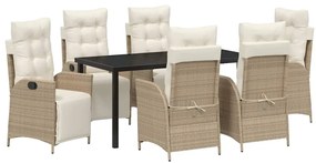 vidaXL Kert étkező szett párnával 7 pcs Bézs polirattan