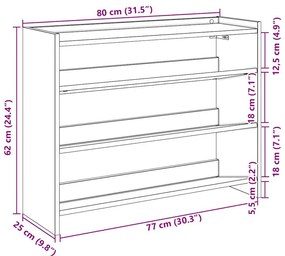 antik fa szerelt fa cipőtartó 80x25x62 cm