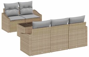 vidaXL Kanapé Szett párnával 6 pcs Barna és szürke polirattan