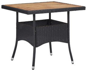 3 részes fekete polyrattan és tömör fa kerti étkezőgarnitúra