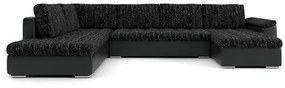 VEGAS 315/190 U alakú kinyitható kanapé Fekete / fekete ökobőr Bal