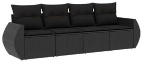 4 részes fekete polyrattan kerti ülőgarnitúra párnákkal