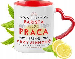 Barista bögre Piros, szív alakú füllel Ajándék
