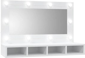 vidaXL fehér tükrös szekrény LED-ekkel 90x31,5x62 cm