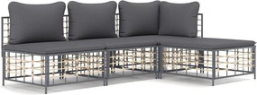 vidaXL 4 részes antracitszürke polyrattan kerti ülőgarnitúra párnákkal