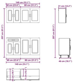 4 részes konyhai szekrény szett Kalmar fényes fehér műfa