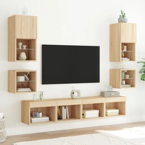 2 db sonoma tölgy fali TV-szekrény LED-ekkel 30x28,5x30 cm