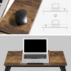 Laptop asztal, állítható reggeliző tálca, 71 x 35 x 23 cm, rusztikus barna