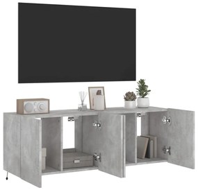2 db betonszürke fali TV-szekrény LED-del 60x35x41 cm