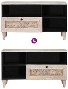 TV szekrény fiókkal Fehér 80 x 33 x 46 cm tömör mangófa