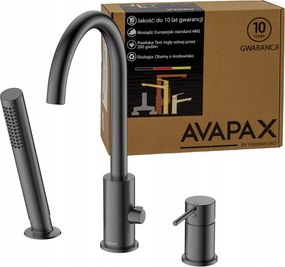 Kádtöltő csaptelep 3 lyukú álló kádhoz gun metal zuhanyzóval Avapax