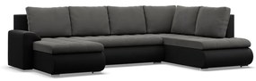 Tokio U sarokkanapé, 3 ágyneműtartóval, bársony + műbőr, jobboldali, szürke - fekete