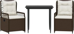 vidaXL 3 részes barna polyrattan kerti étkezőgarnitúra párnával