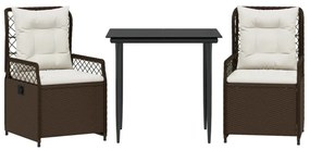 vidaXL 3 részes barna polyrattan kerti étkezőgarnitúra párnával