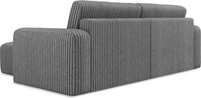 Szürke kordbársony kinyitható-tárolóhelyes sarokkanapé (jobb oldali-heverő résszel) Kona – Makamii