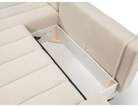 L-alakú, bal oldali, tárolós, bézs DESIO sarokkanapé, ággyá nyitható