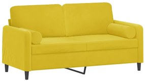 2 személyes sárga bársony kanapé díszpárnákkal 140 cm