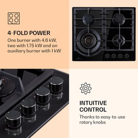 Ignito Max 4, gázfőzőlap, 4 égő, 9,1 kW, üvegkerámia, 60 cm