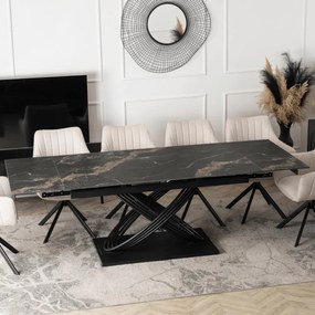 szett étkezőasztal IBIZA 160-240 cm fekete márvány/fekete és 4 szék MUMBAI krémszínű
