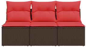 vidaXL 3 személyes barna polyrattan kerti kanapé párnákkal