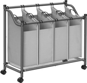 Szennyeskosár görgőkkel 4 x 35l, 4 kivehető táskával, szürke