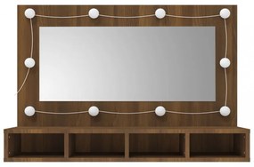 barna tölgy színű tükrös szekrény LED-ekkel 90 x 31,5 x 62 cm