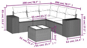 6 részes fekete polyrattan kerti ülőgarnitúra párnákkal